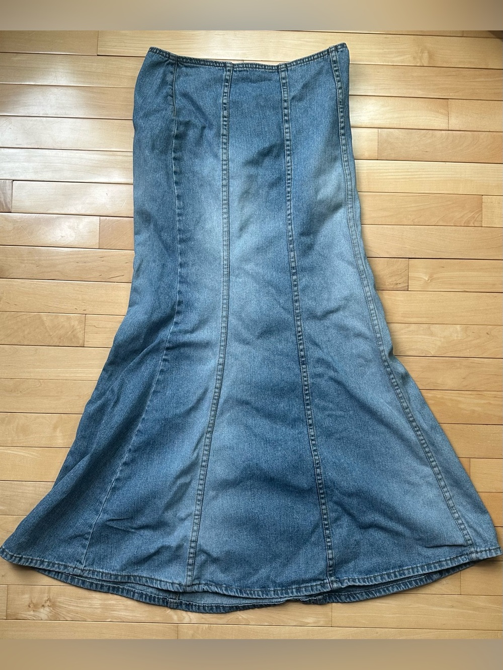 Vintage Y2K denim maxi skirt mermaid flare panel jean skirt